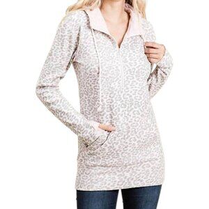 Vanilla Bay NWT Pink & White Leopard Print Quarter Zip Hoodie Women's Size S
